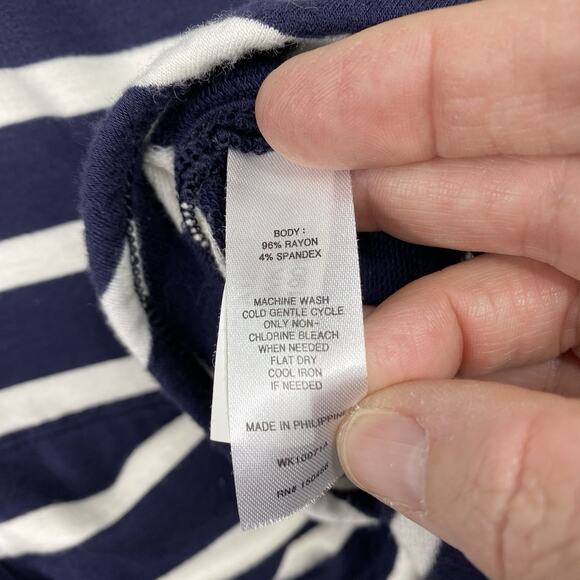 MARKET & SPRUCE Top Sz XL Blue Striped Hooded Long Sleeve Rayon Knit Top Pocket - Picture 6 of 9